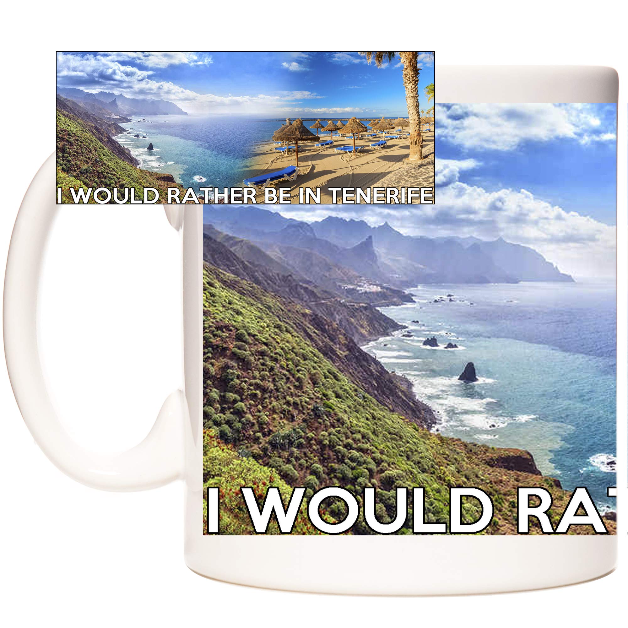 Kazmugz Beautiful I Would Rather Be In Tenerife Ceramic Gift Mug. Lovely Images On A Coffee Mug Or Tea Cup. Can Be Personalised.