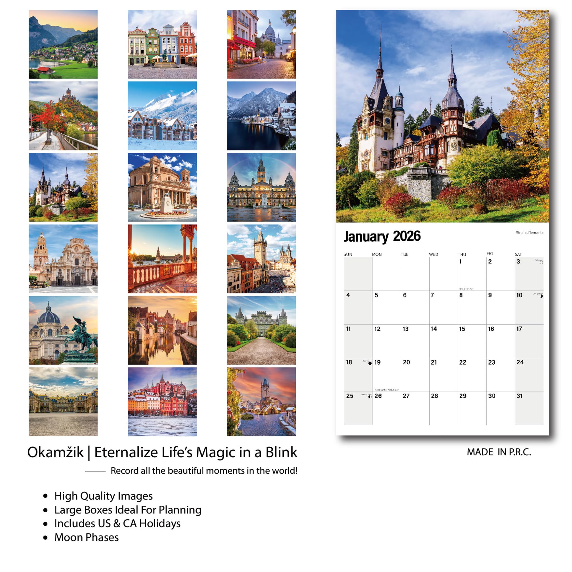 Calendrier mural 2025-2026 – Calendrier mural mensuel européen à suspendre avec grands blocs pour organiser et planifier, emploi du temps scolaire, maison, bureau et famille, papier épais et robuste