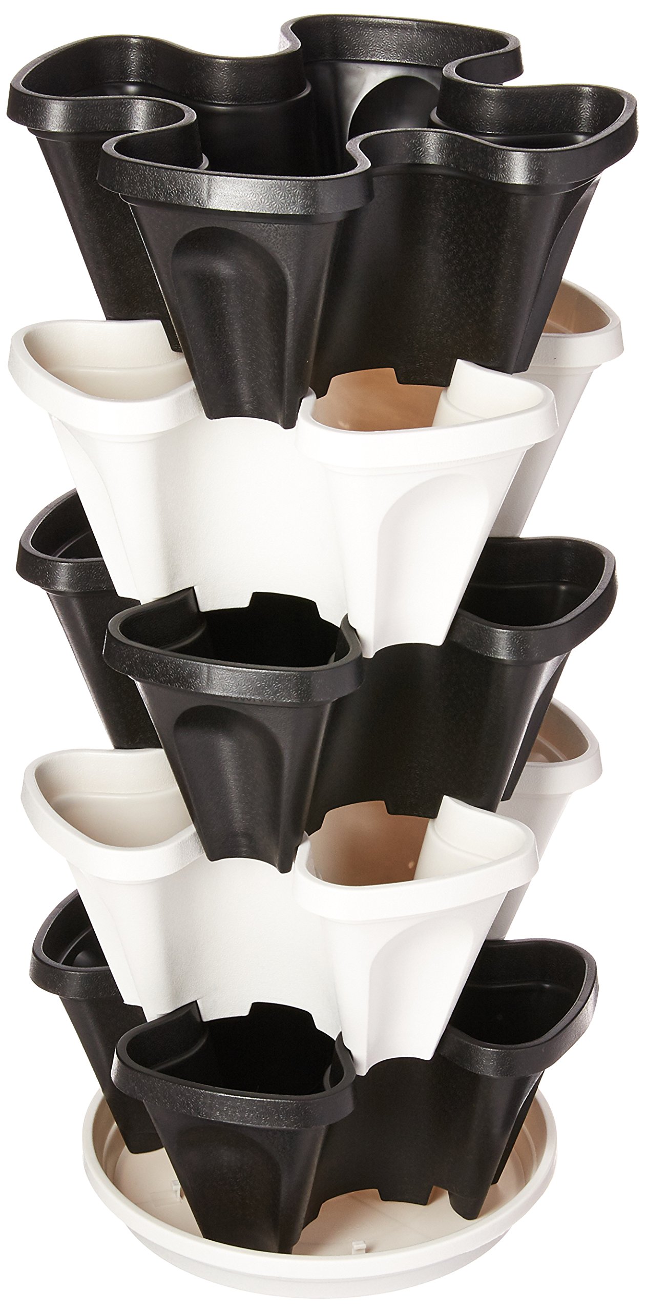 5 Tier Black & Grey Stackable Strawberry Garden - Vertical Gardening Planter Set