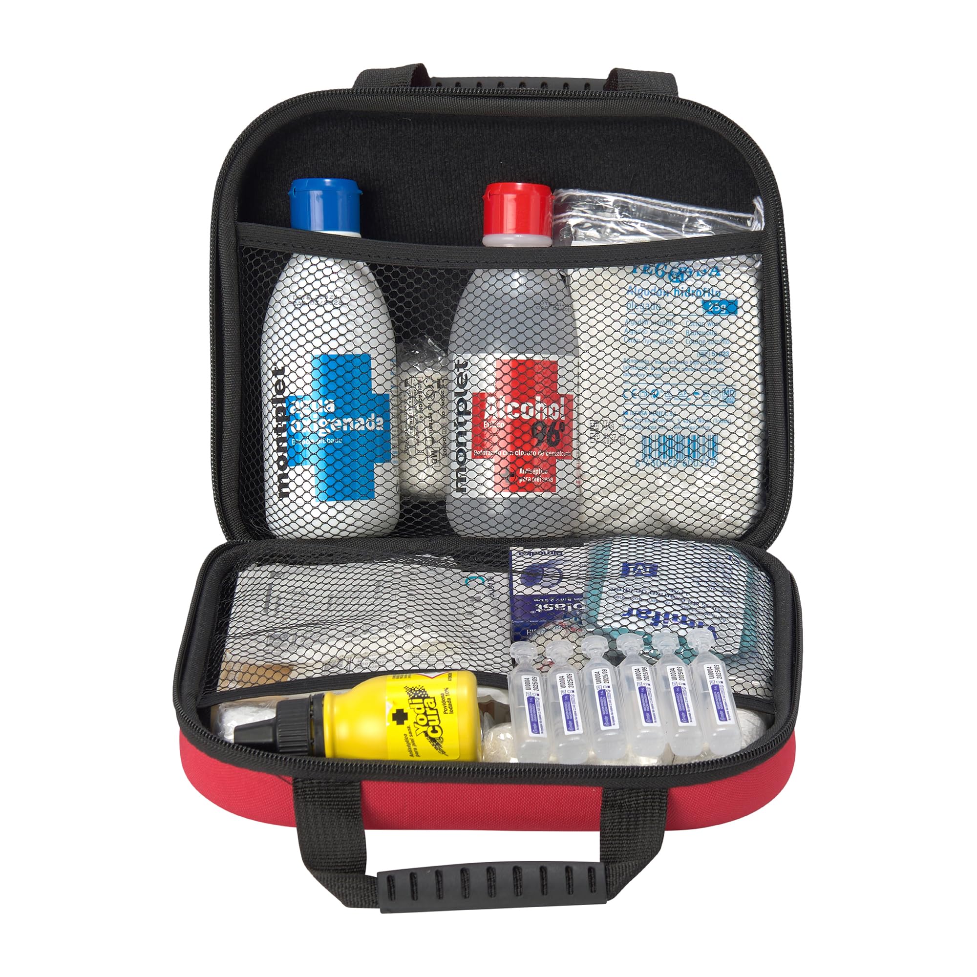 FERRETELIX® Botiquin neceser primeros auxilios con dotacion 25 cm x 20 cm x 8 cm Completo Emergencia, Para Viaje y Acampada, Coche, Supervivencia, Excursión, Montaña, Senderismo, Aventura, Rojo.