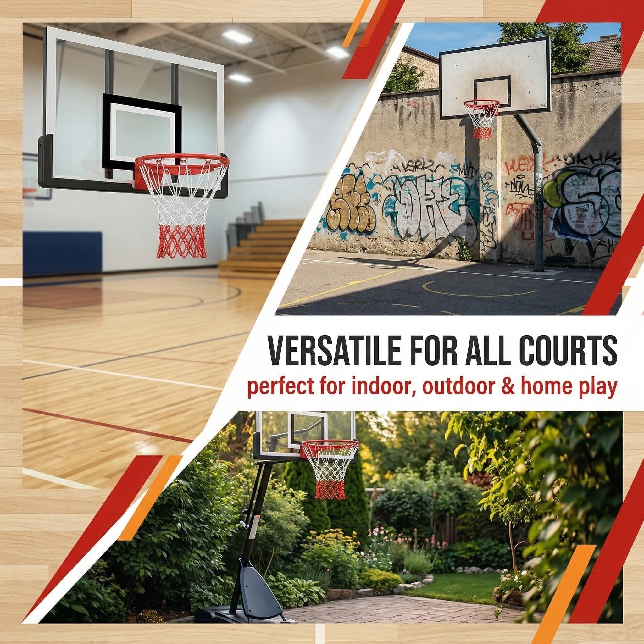 2 Pezzi Rete da Basket Professionale, Retina Canestro Anti-Groviglio in Poliestere, Resistente alle Intemperie, Bianco e Rosso, Accessori Basket Standard