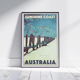 Vintage Sunshine Coast Poster, Classic Australia Travel Gallery Wall Print Of The Watercolor Sunshine Coast Wall Art Print, Classic Australia Travel Gallery Photo,85