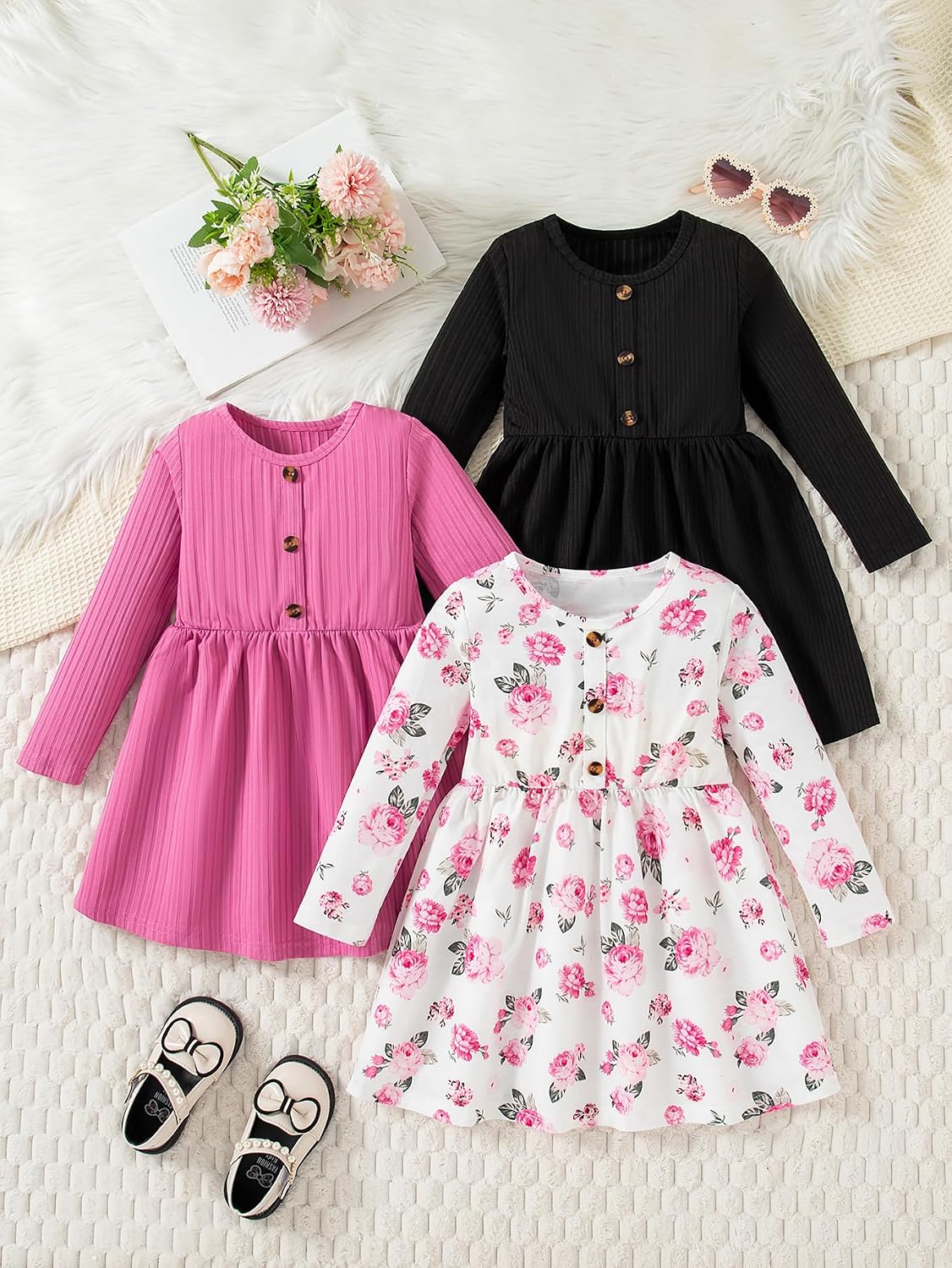 Girls Dresses Toddler Girls Dress 3-Pack Casual Party Print Skater A-line Dress Sundress image 5