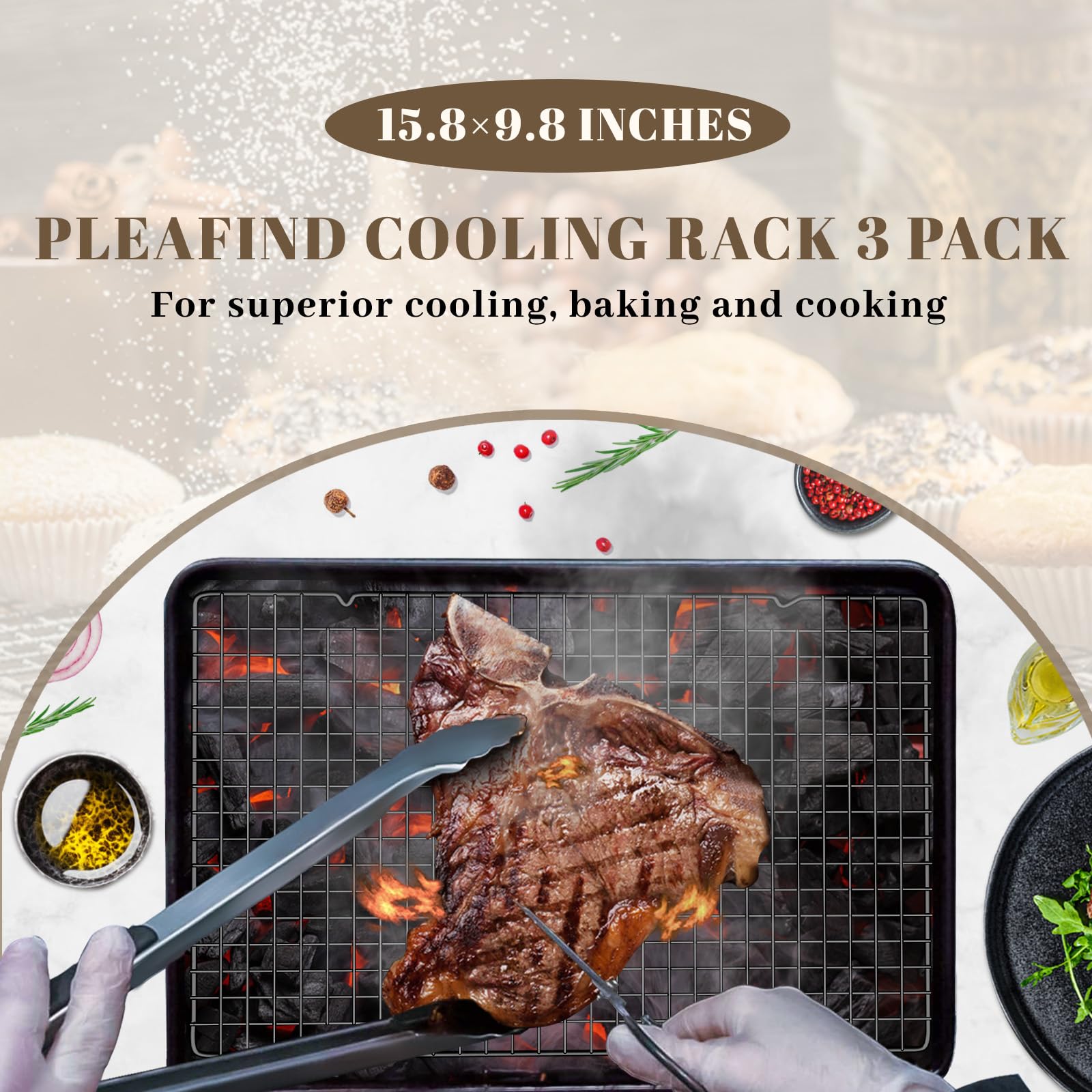 Pleafind Zestaw 3 rusztu piekarnika, 40 cm x 25 cm uniwersalny grill do piekarnika ze stali nierdzewnej, czarny grill do pieczenia, grillowania i suszenia, można myć w zmywarce