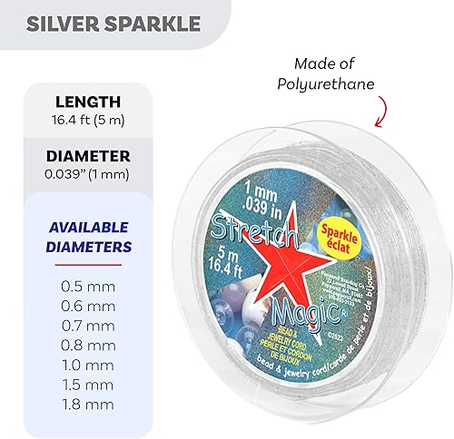 Vista 44 de Stretch Magic Cordón elástico para cuentas – Color transparente, 0.024 in de diámetro, 32.8 ft (32 pies) – Cuerda fácil de anudar, fuerte y elástica