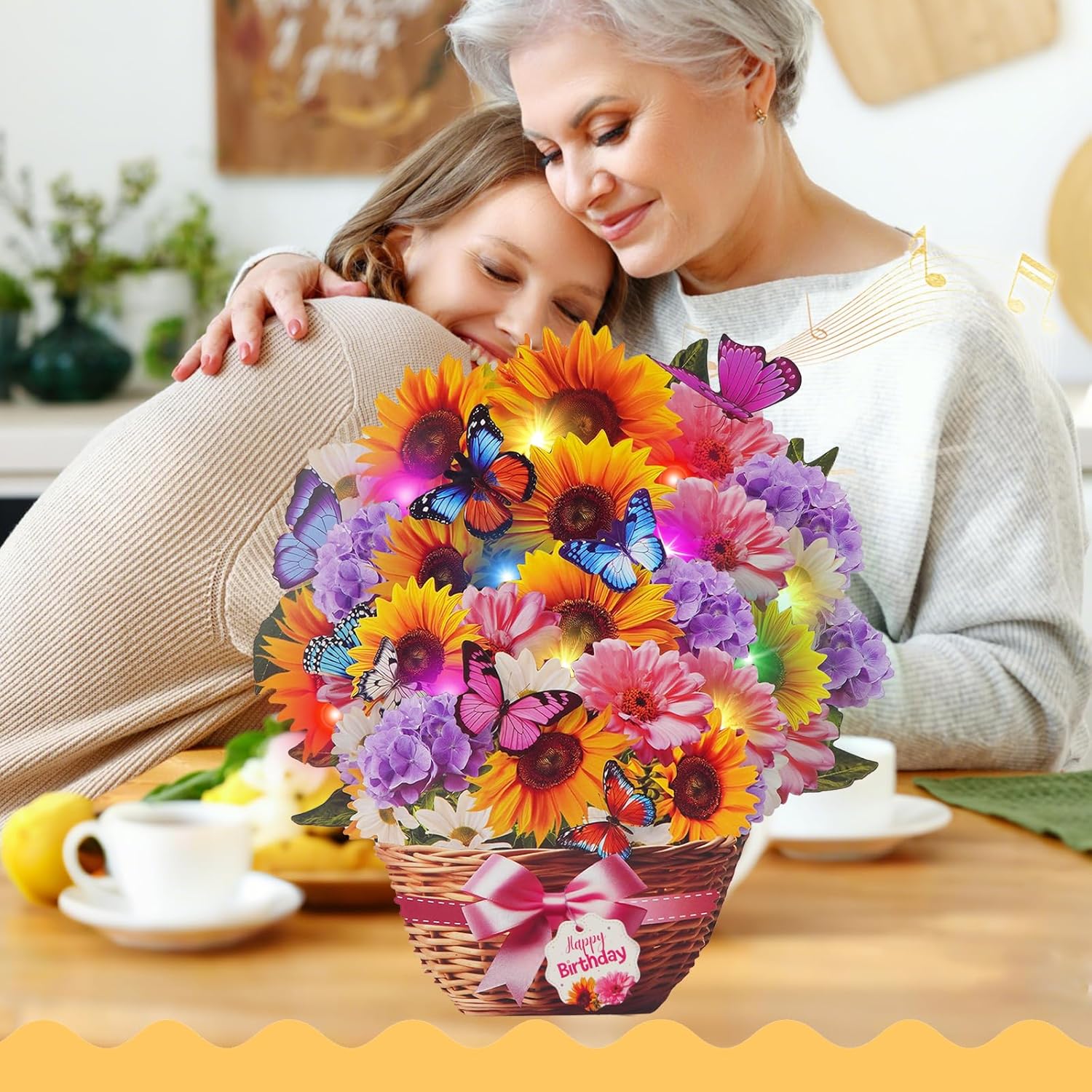 Birthday Cards with MUSIC & LIGHTS, Pop Up Happy Birthday Card, Sunflower & Butterfly, 10 Inch Life Sized Forever Flower Bouquet Gifts for Women Mom Grandma - Image 5