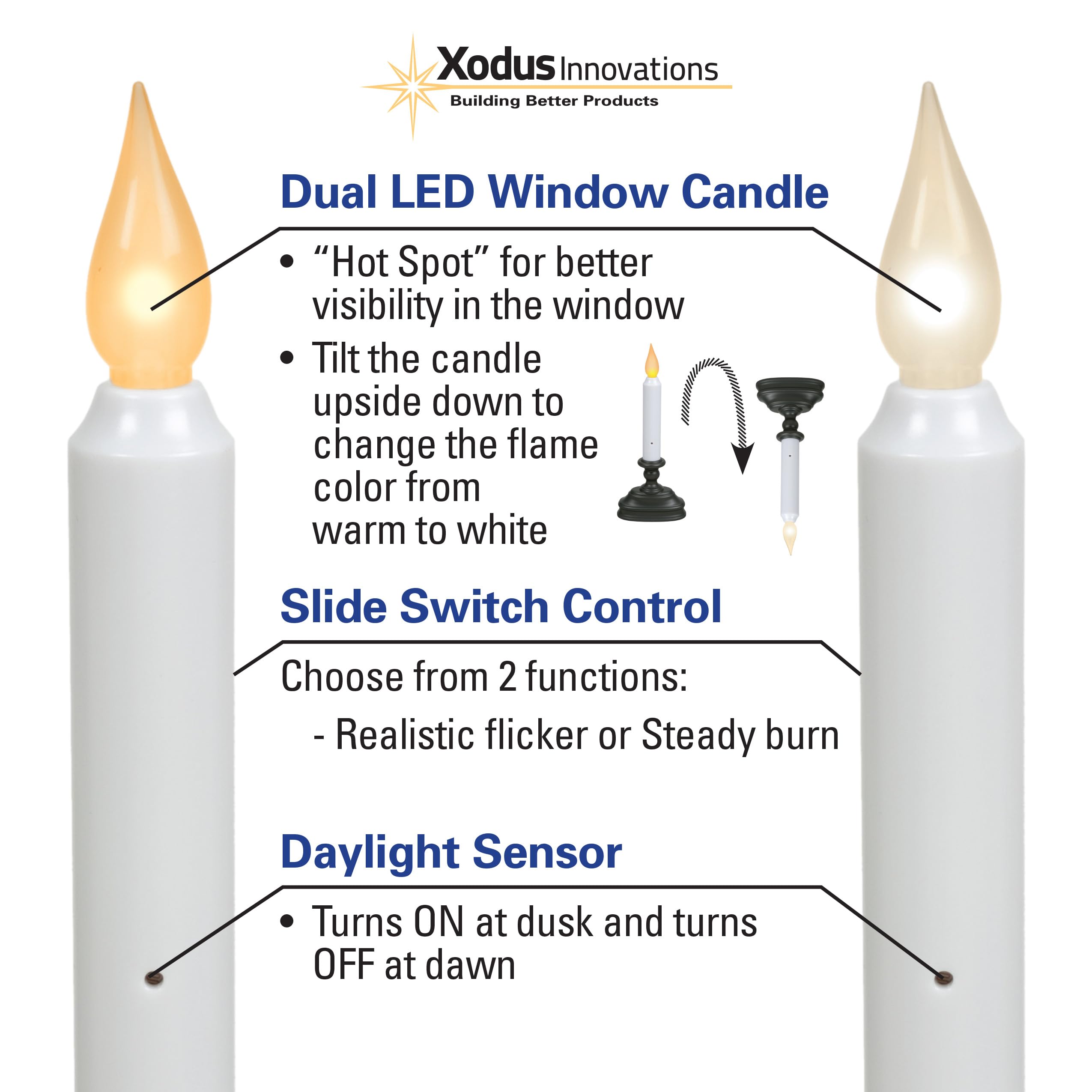 Xodus Innovations FPC1325A-6 - Candele LED a doppia fiamma per finestra con sensore dal tramonto all'alba, funzionamento a batteria, 22,9 cm, confezione da 6