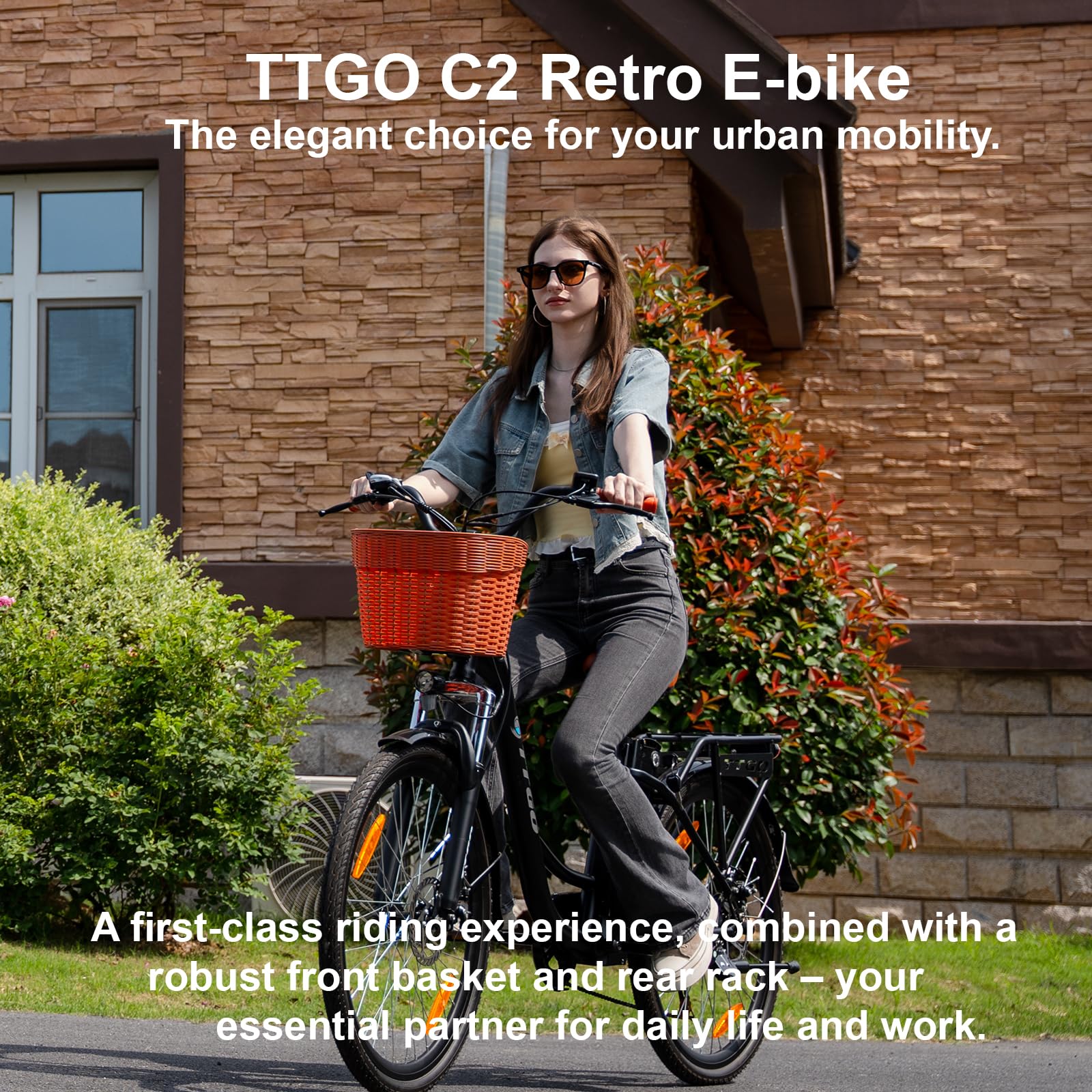 ttgo C2 26 Zoll E-Bike mit Korb, City E-Bike Damen Herren mit 250W Motor 36V 14,5Ah Abnehmbarem Akku, 25 km/h 6-Gang Schaltung, bis zu 100 km Reichweite, Elektrofahrrad für Erwachsene