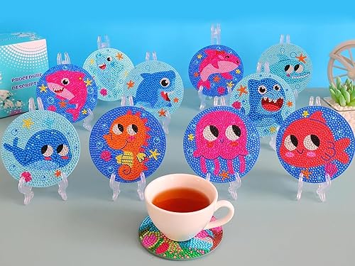 Miniatura 5 de Vukayo Posavasos de diamante, posavasos de pintura de diamantes con soporte, kits de arte de diamantes para principiantes, niños, adultos,