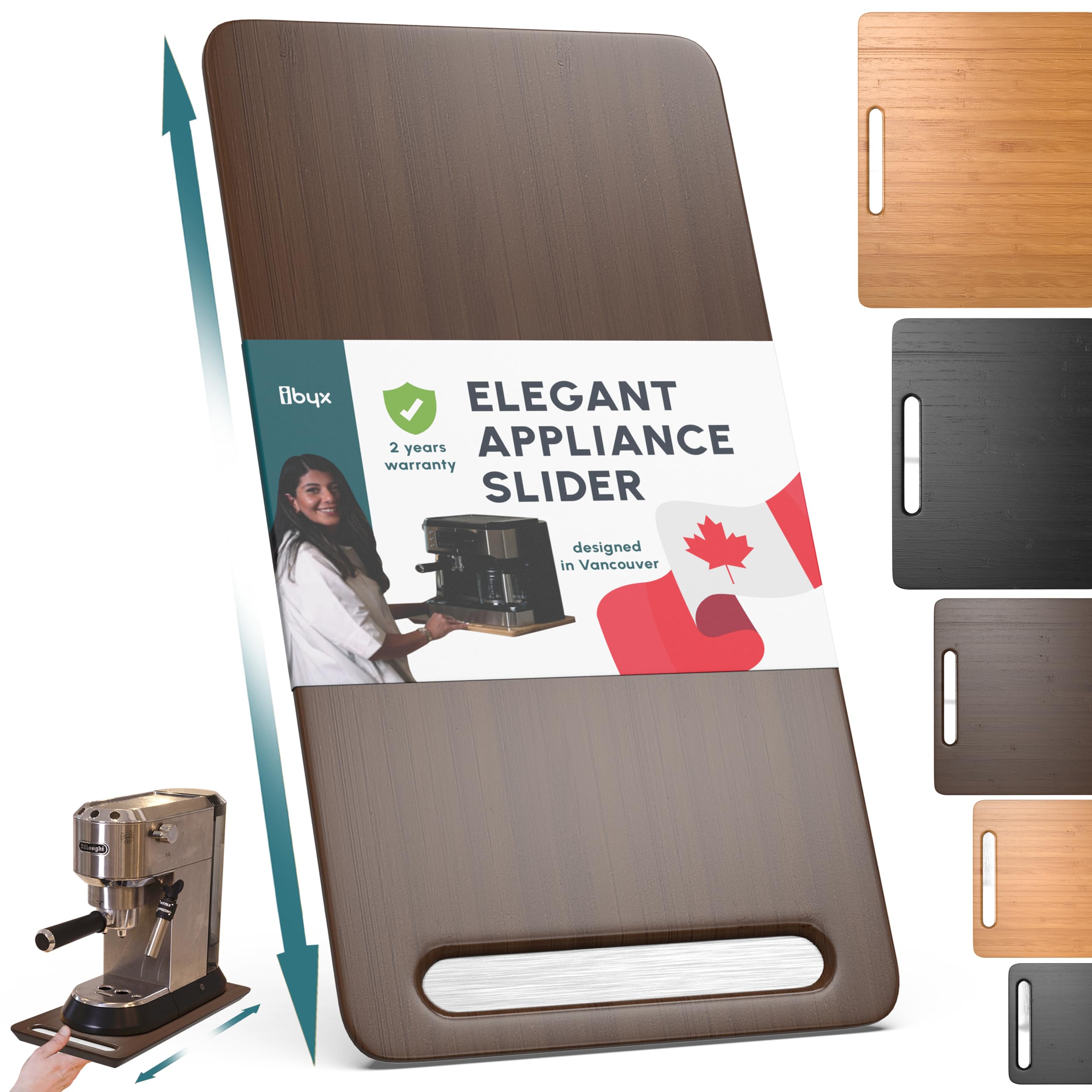 Ibyx Elegant Sliding Tray for Your Coffee Maker & Heavy Kitchen Appliances - Patent Pending - Sturdy, Slides Easily from Under The Cabinet - Rolling Appliance Tray for Countertop with Wheels 7.5X14.5