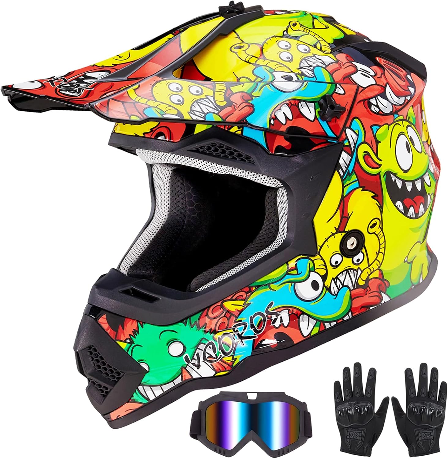 VCOROS Youth Kids Dirt Bike Helmets Motocross Street Offroad BMX MX ATV Dirtbike Motorcycle Helmet VS-905 with Goggles Gloves DOT Approved