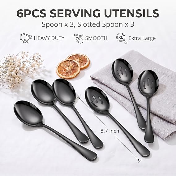 LIANYU 6-Piece Serving Utensil Set, Stainless Steel Serving Spoons Set