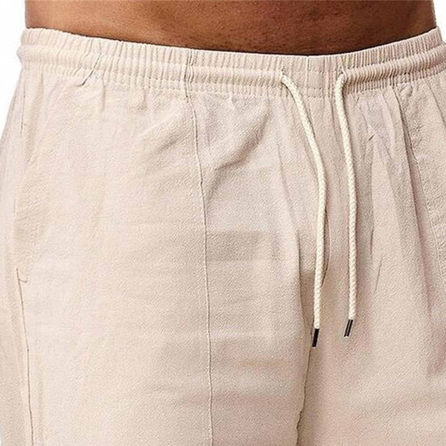 DGHM-JLMY Men's 3/4 Summer Casual Cotton Linen Sweatpants Knee Length Golf Lounge Drawstring Pants Beach Yoga Trousers Pocket