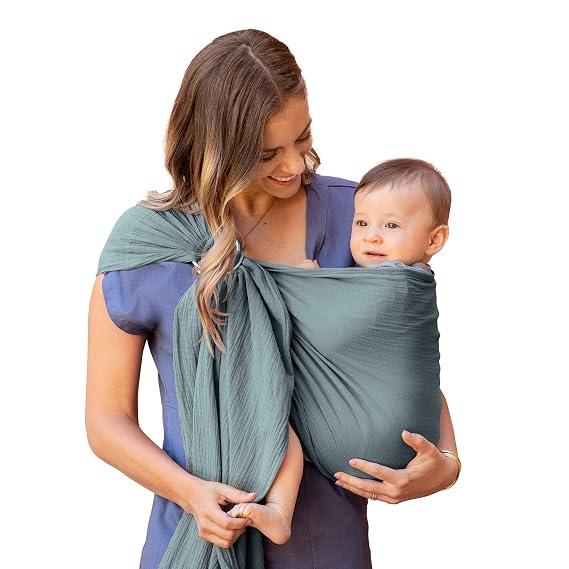 Moby Baby Wrap Carrier Ring Sling for Newborns to Toddlers, Hands-Free, Versatile Support for Moms & Dads, Breathable & Lightweight, Supports Children 8-30 lbs (Fern)