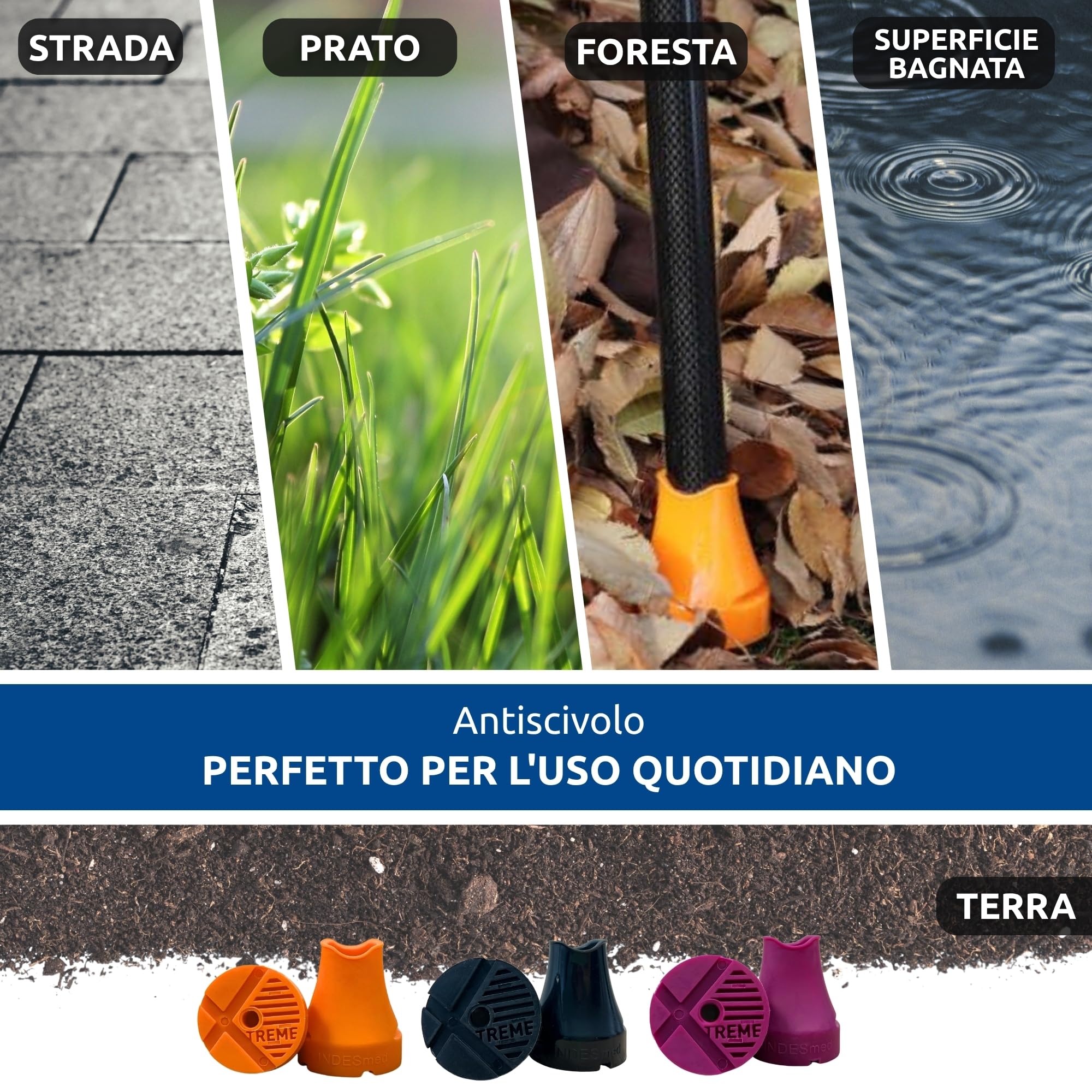 INDESmed Xtreme 2x gommini per stampelle e per bastone da passeggio - Massima aderenza e resistenza, Realizzato in TPU ad alta densità - Gommini antiscivolo 22mm (Viola)