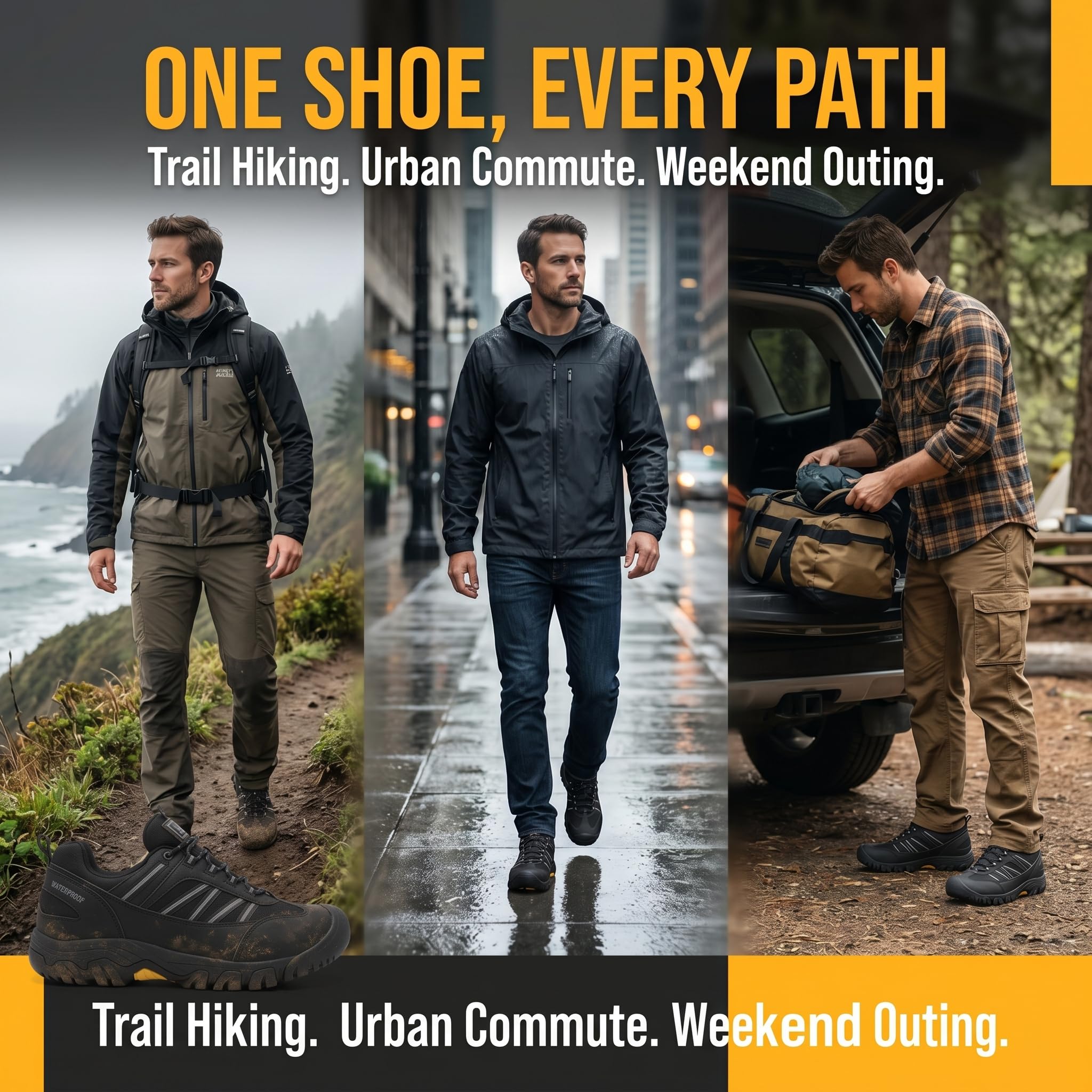 Scarpe da Escursionismo Impermeabili Uomo Scarpe da Trekking Arrampicata All'aperto Antiscivolo Traspiranti con Strisce Riflettenti, Protezione Punta e Linguetta a Ala EU 41-46