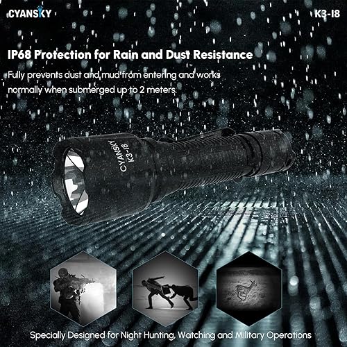 Miniatura 5 de CYANSKY Linterna de caza, iluminador IR de largo alcance de alta potencia con LED infrarrojo de 850 nm diseñado para caza nocturna, observación,