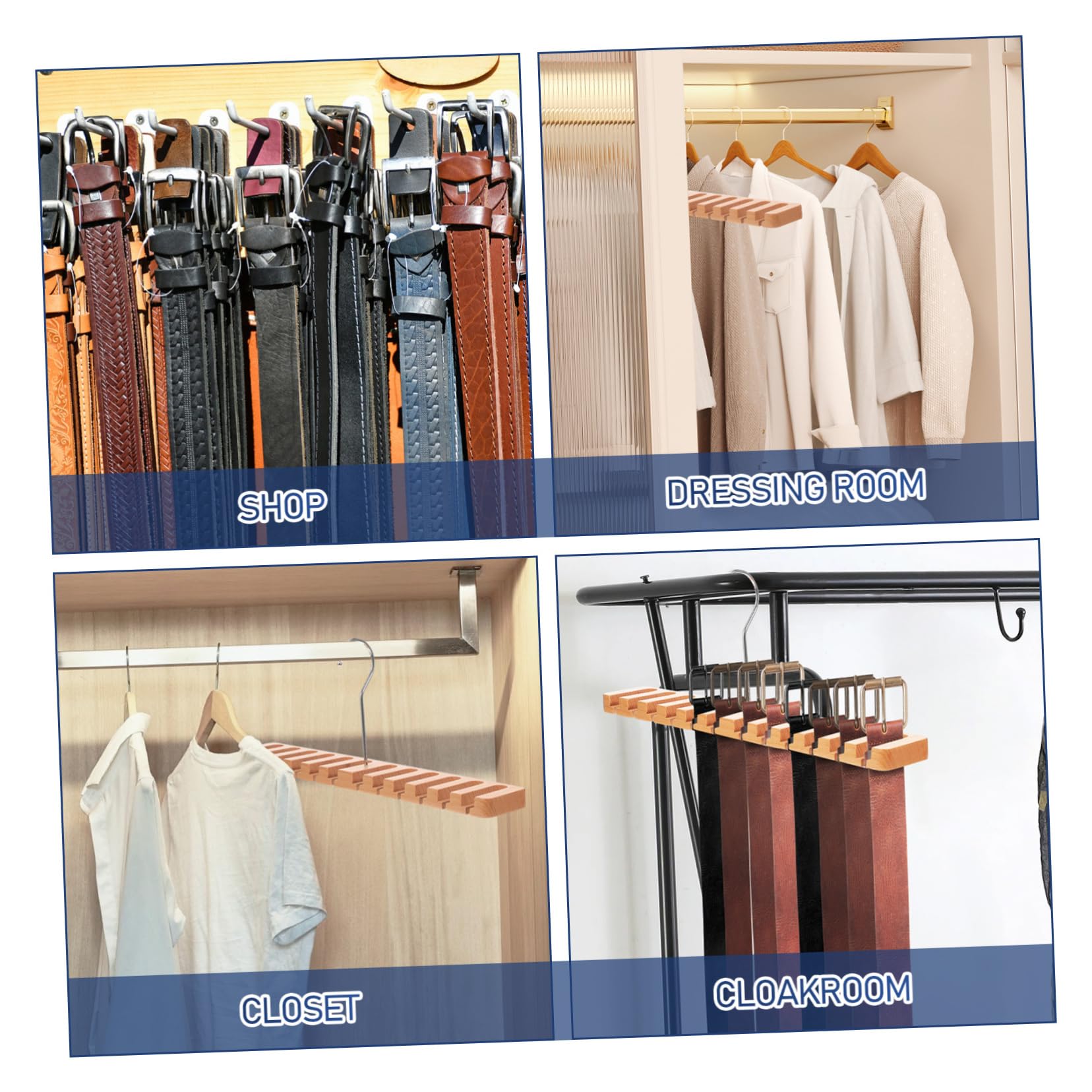 2 organizadores de almacenamiento de cinturón para armario, soporte de cinturón y colgador de exhibición para ropa, sombreros y accesorios, madera beige
