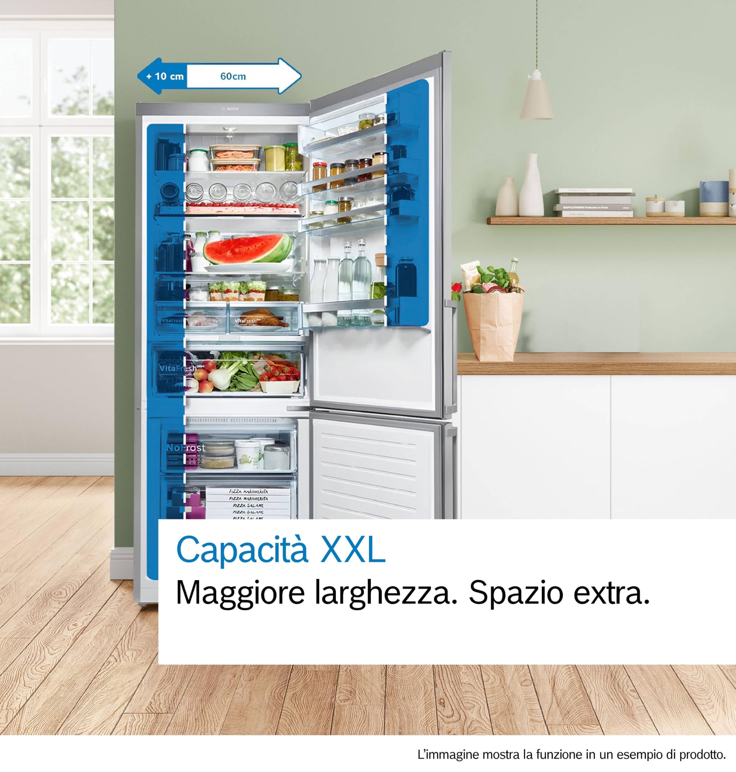 Bosch KGN492IAF Serie 4, Frigorifero combinato da libera installazione, Total No Frost, VitaFresh XXL: Spazio extra-large per i tuoi cibi freschi, PerfectFit, Luce LED, Acciaio, 203 x 70 cm