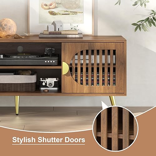 Miniatura 4 de Soporte de TV de nogal de 55 pulgadas para televisores de hasta 65 pulgadas, mesa consola central de entretenimiento moderna de mediados de siglo