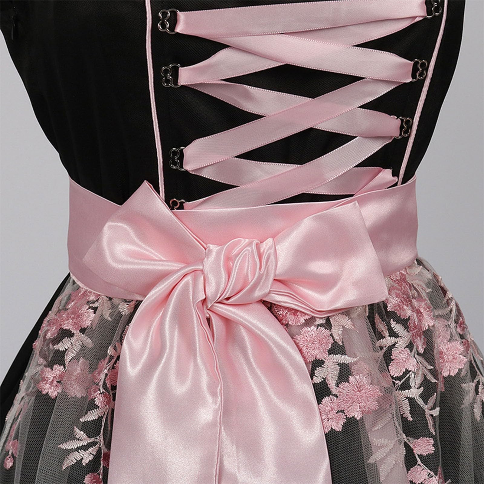 Dirndlkleid Damen Grosse GröSsen Dirndl Blumenspitze Retro Oktoberfest Midi Kleid mit Corsage Rückenschnürung & Abnehmbarer Seidenschleife Festliches Trachtenkleid Dirndlbluse für Brautjungfer