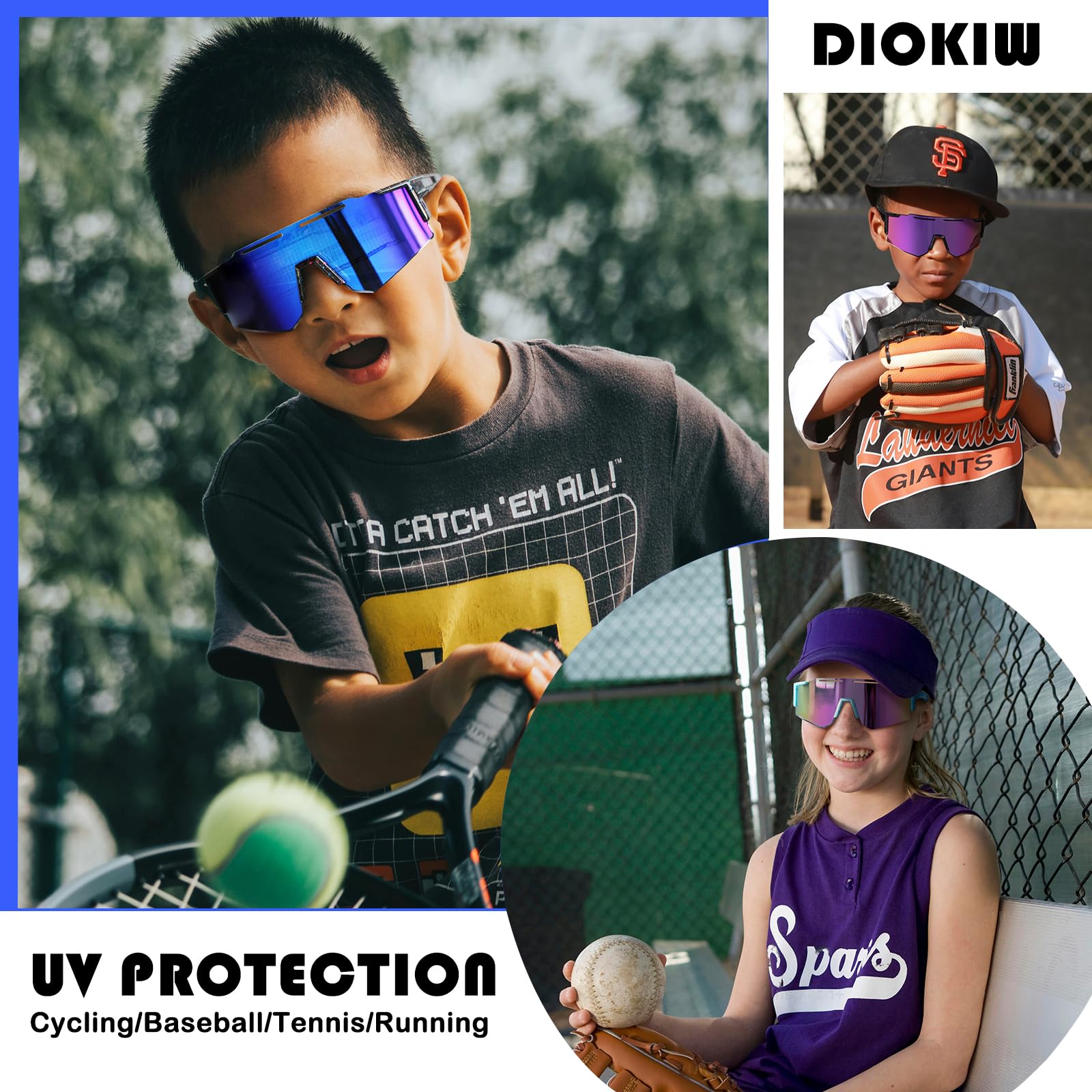 DioKiw Paquete de 4 lentes de sol polarizados para niños, niñas, sóftbol, ciclismo, protección UV400