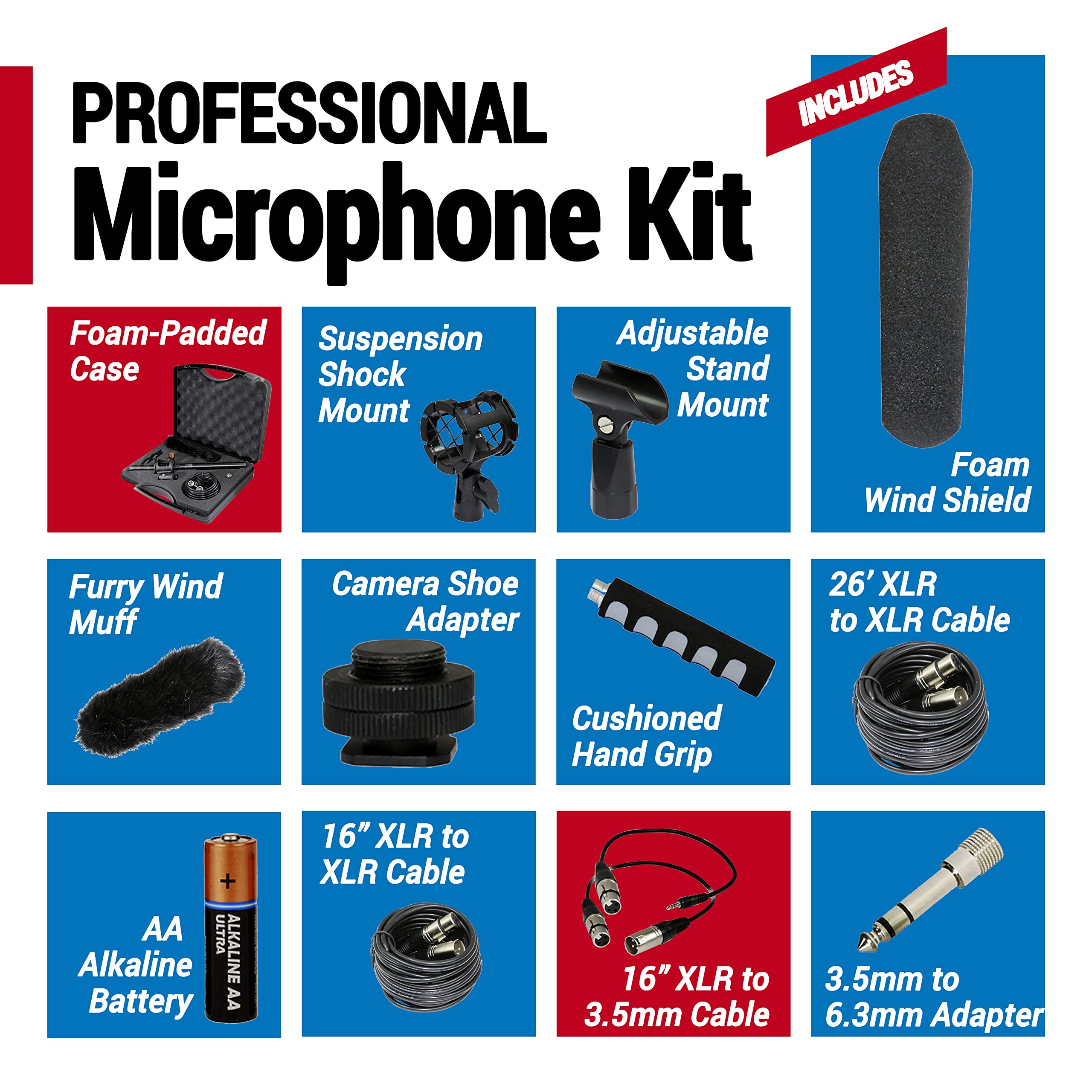 VidPro XM-55 13-Piece Professional Video & Broadcast Unidirectional Condenser Shotgun Microphone Kit - Complete Set Includes 2 Mounts Adapters Cables and More Perfect for Indoor and Outdoor R product thumbnail 4