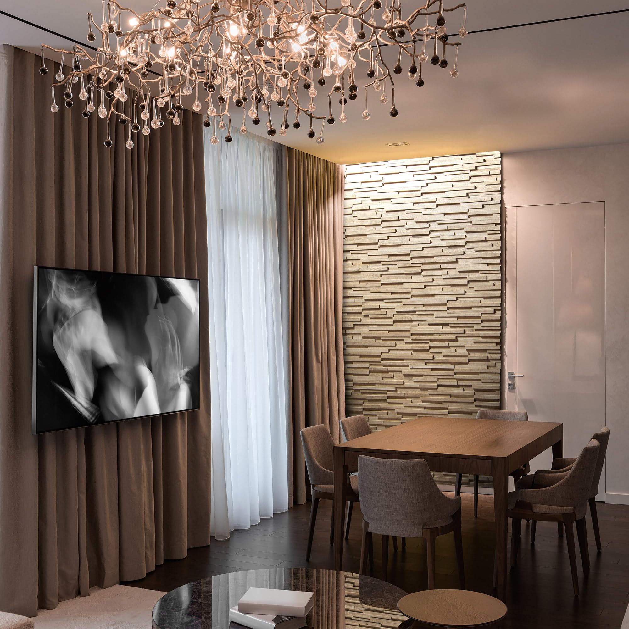 Drewniana okładzina ścienna o wyglądzie 3D, naturalne panele ścienne z drewna dębowego firmy Wooden Wall Design model Correctus (1 m2).