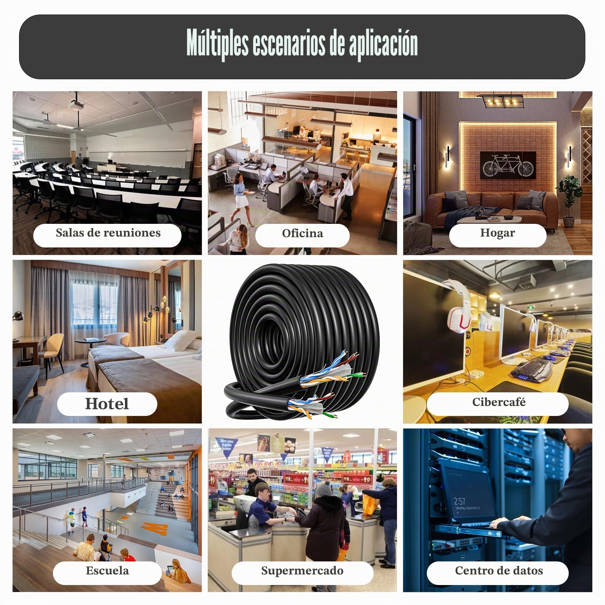 MEIPEK Cable Ethernet 100 Metros, Cat 6 Alta Velocidad Cable de Red 100m | Extralargo UTP Gigabit Negro Cables LAN, 24AWG CCA 1000Mbps 250MHz Granel Cables Internet Patch para Router Módem