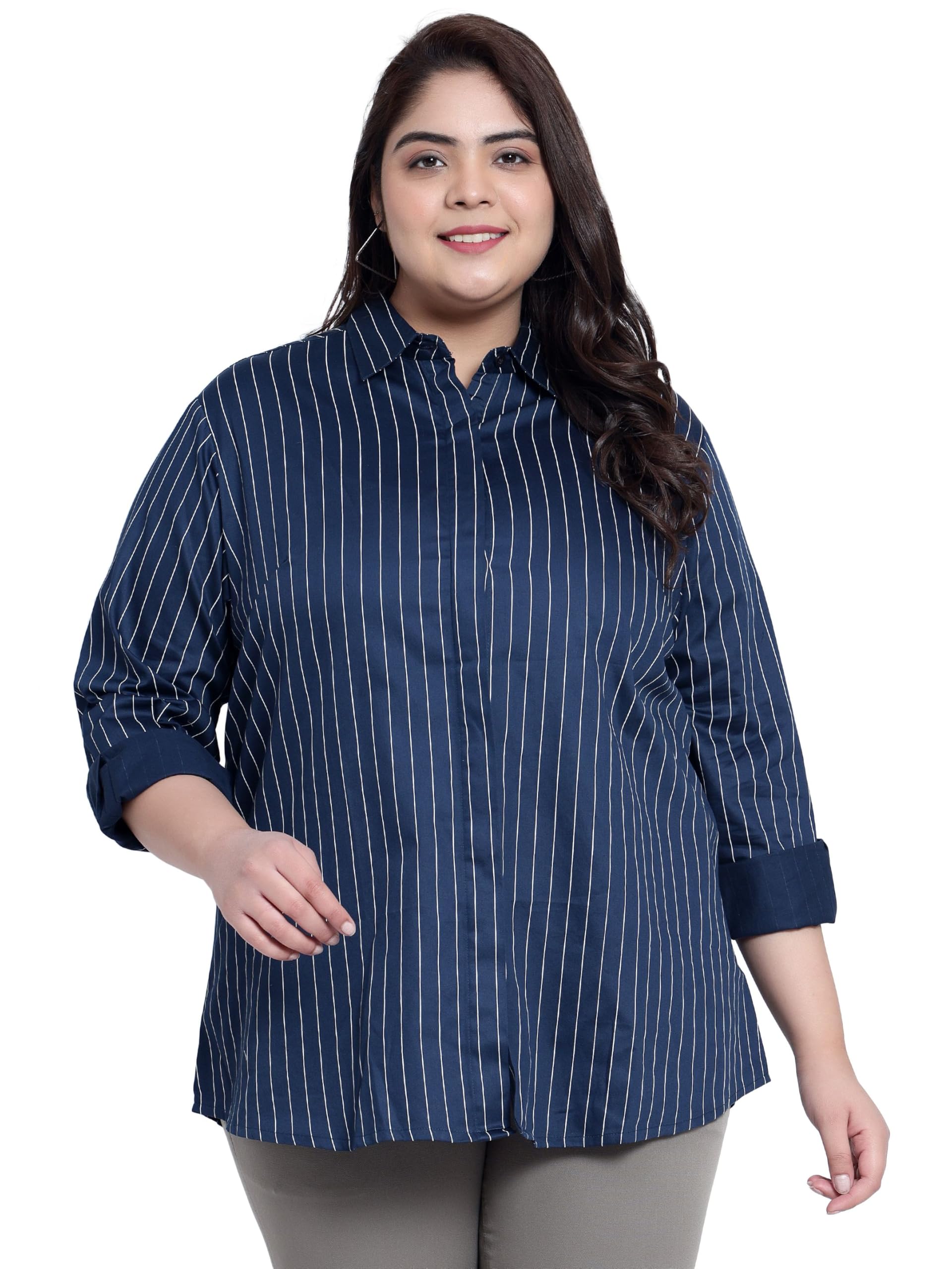 Indietoga Women's Striped Cotton Longline Office Shirt-picture-37