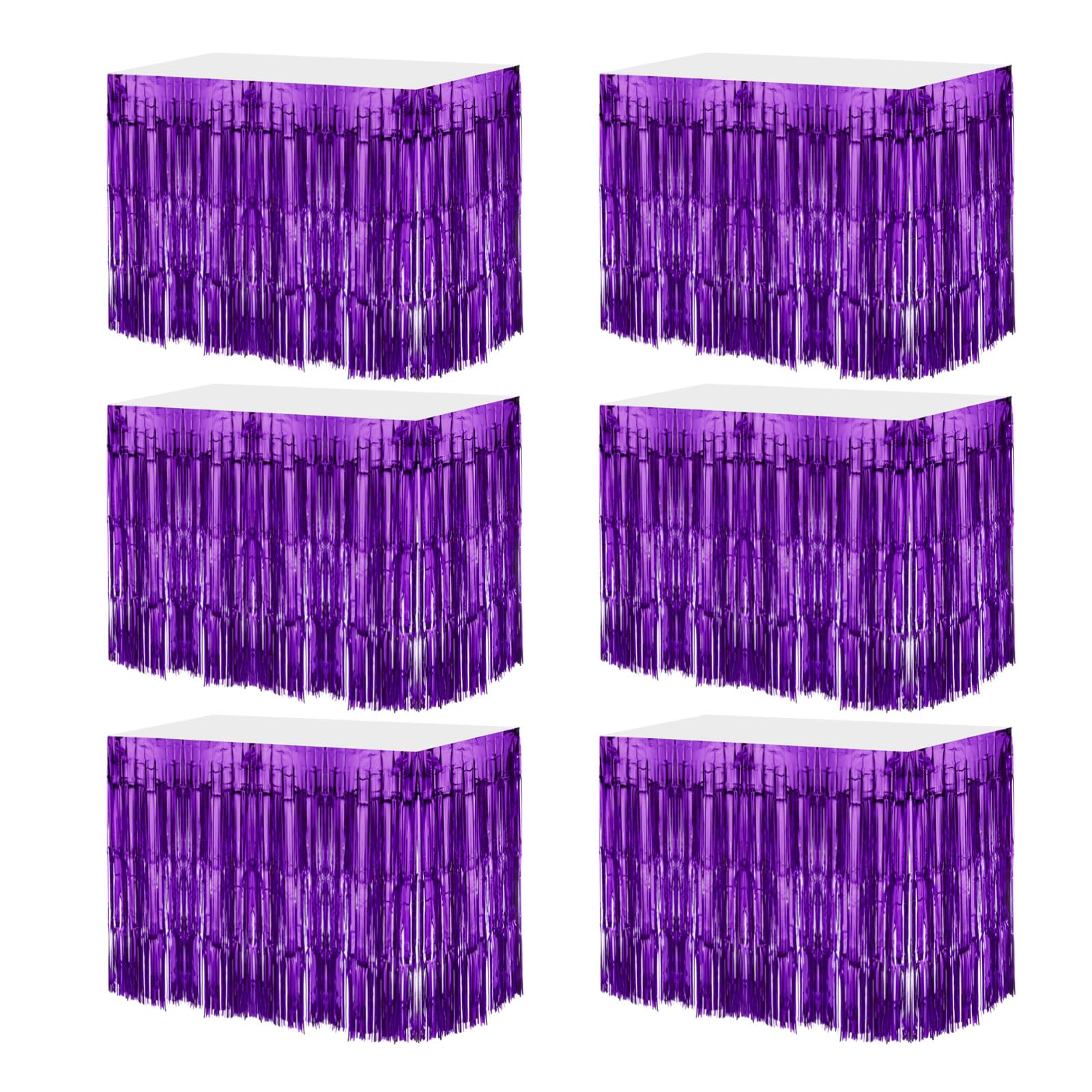 MECCANIXITY 6 Pcs 29x108 Inch Dark Purple Metallic Foil Fringe Tinsel Table Skirts for Rectangle Tables Tinsel Backdrop Curtain for Wedding Birthday Party Decoration
