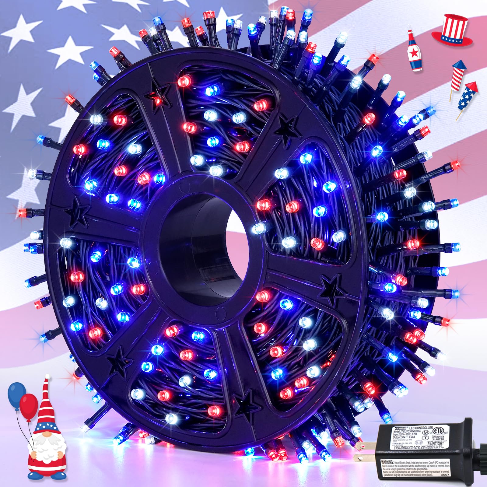 JMEXSUSS 500 LED Red White and Blue Lights 4th of July Decorations