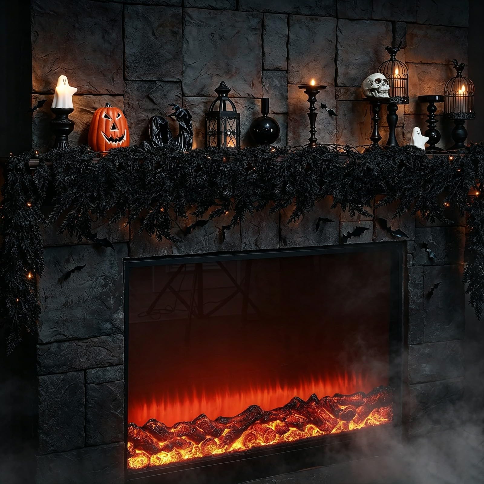 Künstliche Halloween-Girlande Schwarz Gotische Blätterranke 270CM