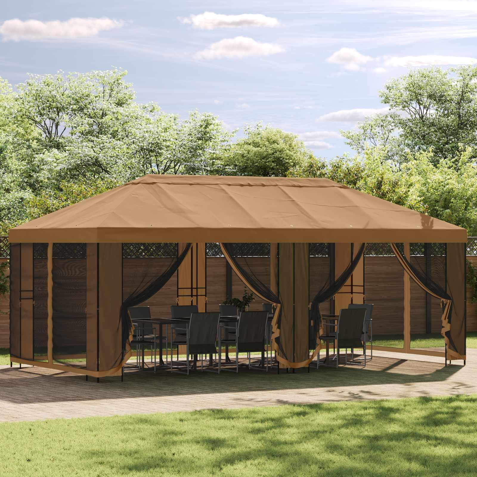 Gazebo 6 x 3 m Noir en Acier et Toile Polyester Résistante à l'Eau pour Jardin