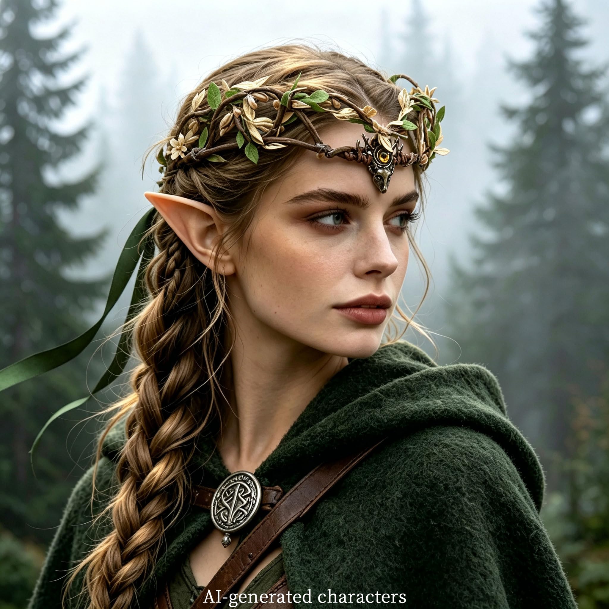 LaVenty Woodland Elf Crown Fairy Costume Medieval Viking Fairy Headpiece, Gray - Image 5