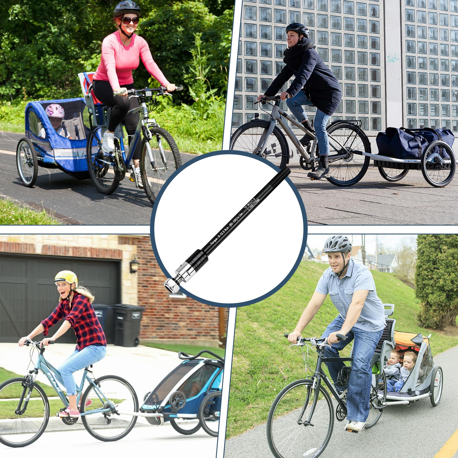 CHRI Oś przelotowa, przyczepka rowerowa M12 x 1,0 (160 – 178 mm) oś przelotowa z adapterem osi rowerowej, adapter osi przelotowej rowerowej