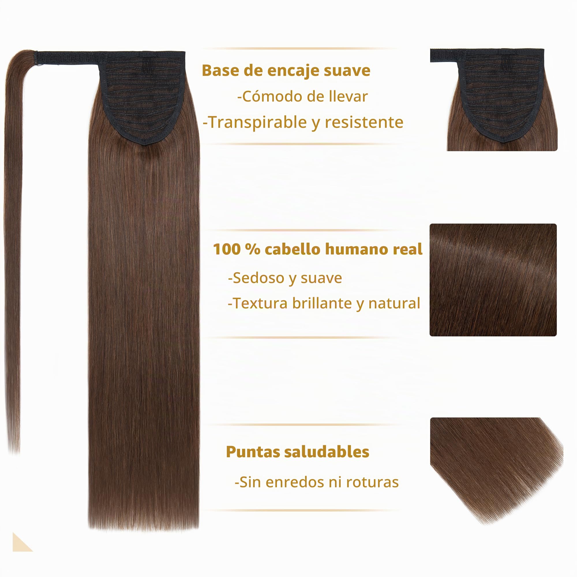 50cm Coleta Postiza Pelo Natural Clip #4 Marrón Medio (95g)