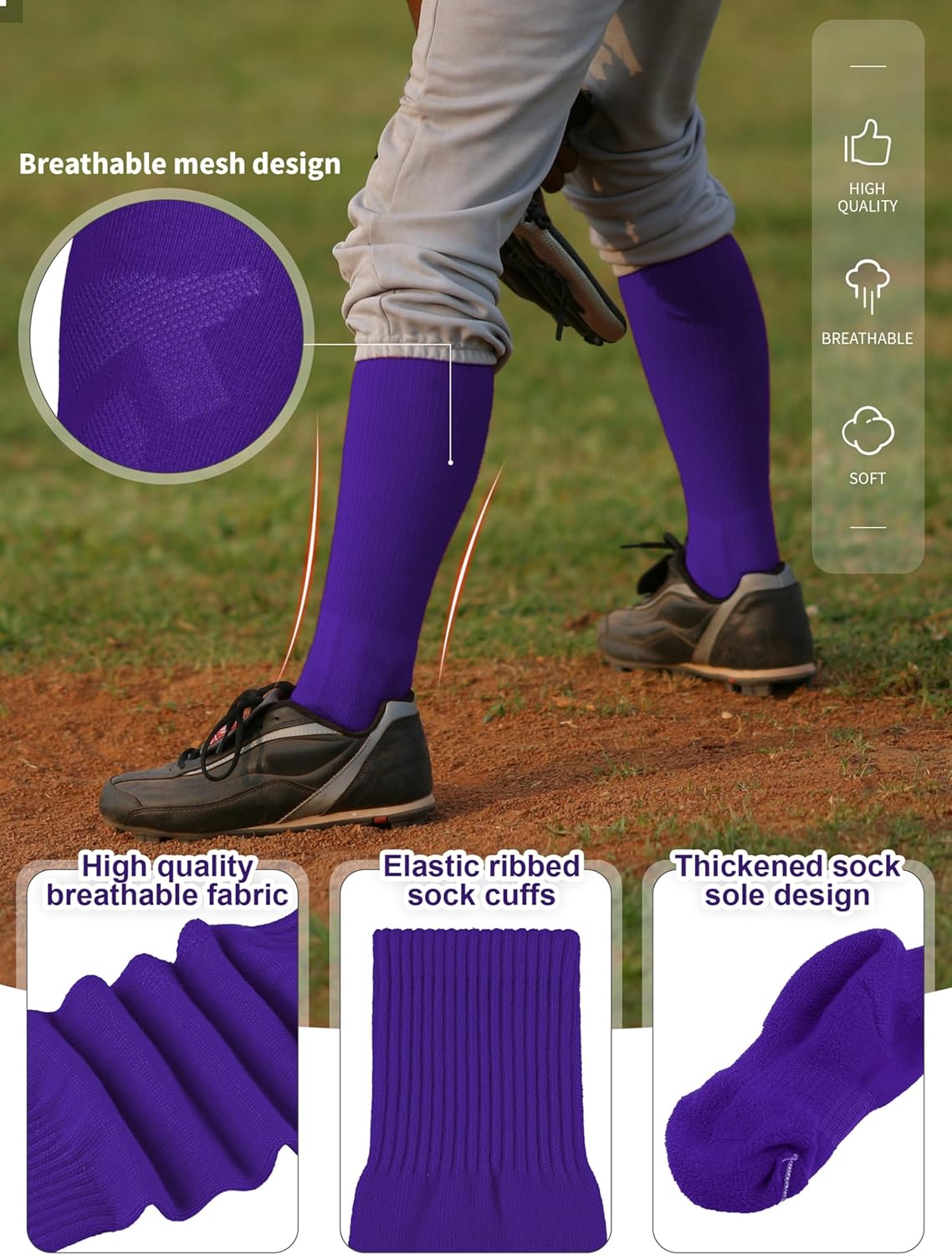 Baseball Socks and Belt Combo Set Cotton Boys Adjustable Baseball Softball Socks and Belt for Boys Girls - Image 3