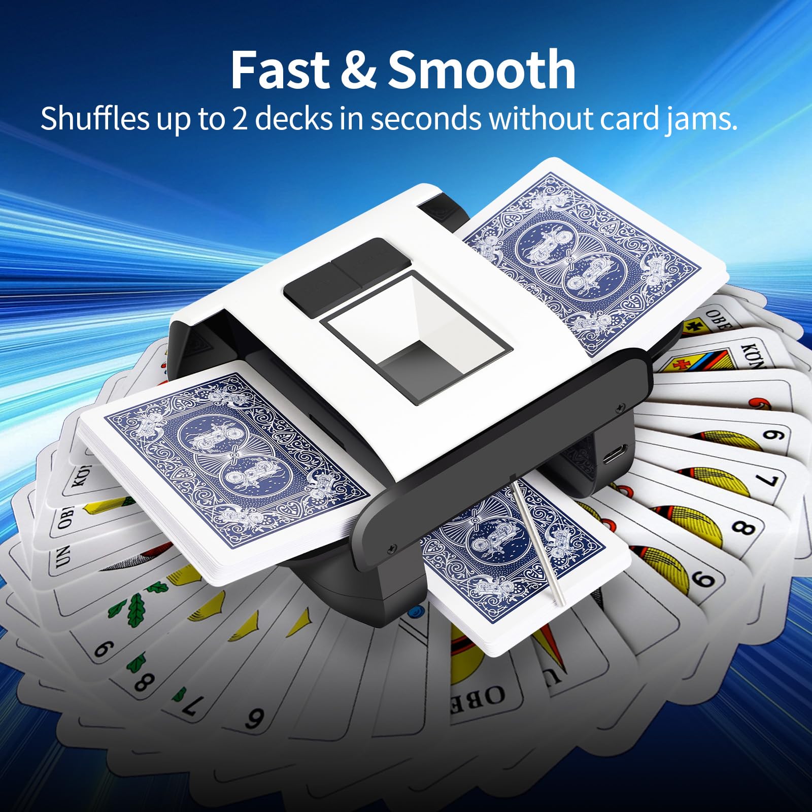 BOWRICH Barajador de cartas automático portátil, 1-2 barajadores eléctricos recargables de bajo ruido para Texas Hold'em, Skip-Bo, Poker, UNO, Phase 10