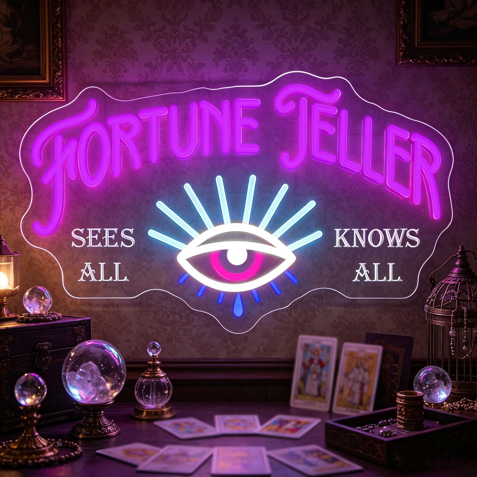 All-Seeing Eye LED Neon Sign USB Powered Dimmable Decorative Neon Light Fortune Teller Light Up Signs for Spiritual Divination for Halloween Secret Base (D 17.7 in × W 9.9 in)
