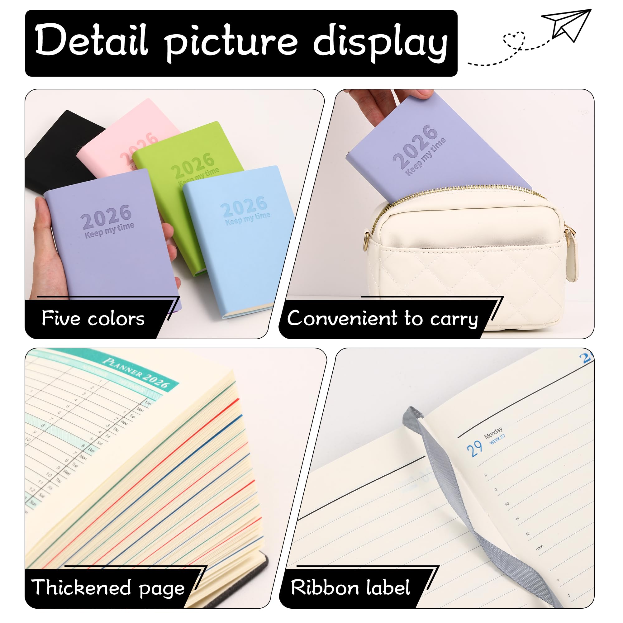 Kleiner akademischer Planer 2026, 14 x 9,9 cm, Hardcover, Wochen- und Monatskalender, weiches Leder, gebunden, niedlicher Planer, Ziel-, Gewohnheiten-Tracker, Organizer, Planungsbuch mit Registern