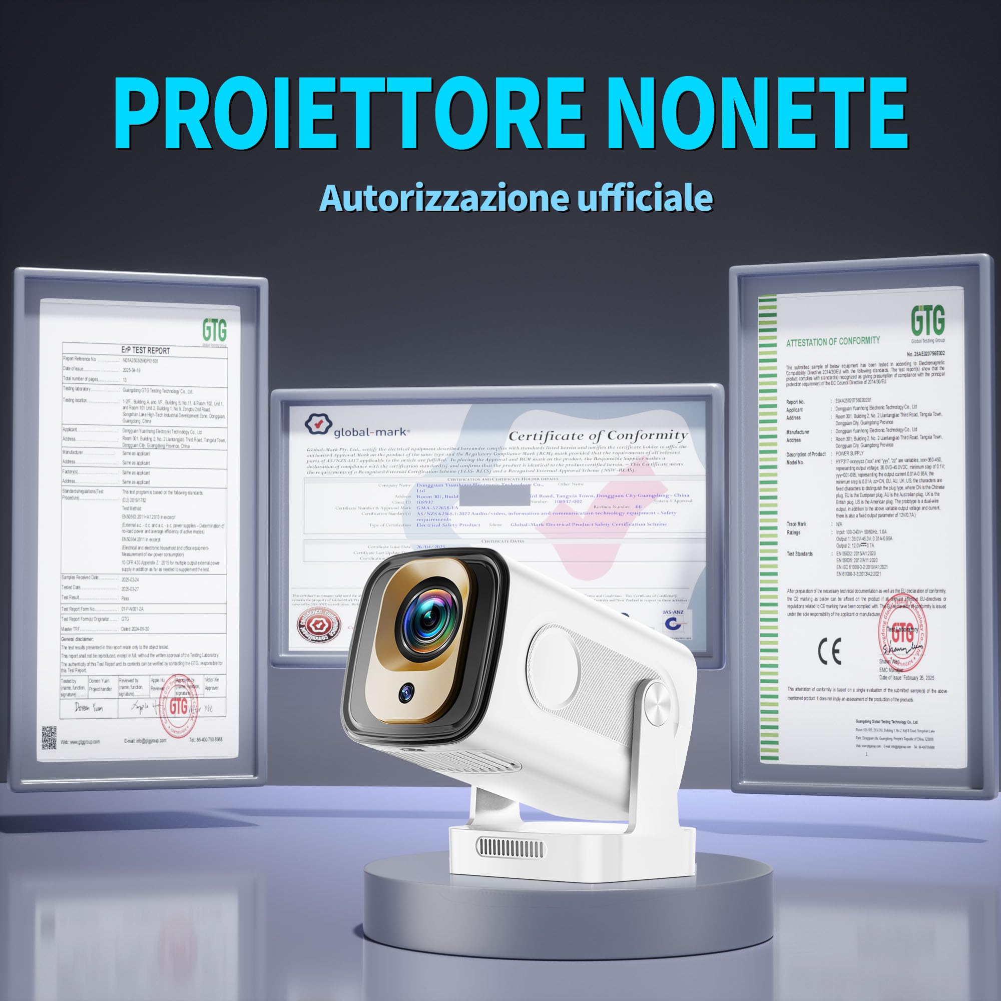 [App integrata] Mini Proiettore 1080P FHD, 2025 Proiettore 4K Supporta Proiettore Portatile WiFi 6 Bluetooth 5.4 Auto Keystone, HDMI/Phone/USB/TV Stick/Laptop, con Cavo HDMI & Mouse Bianco