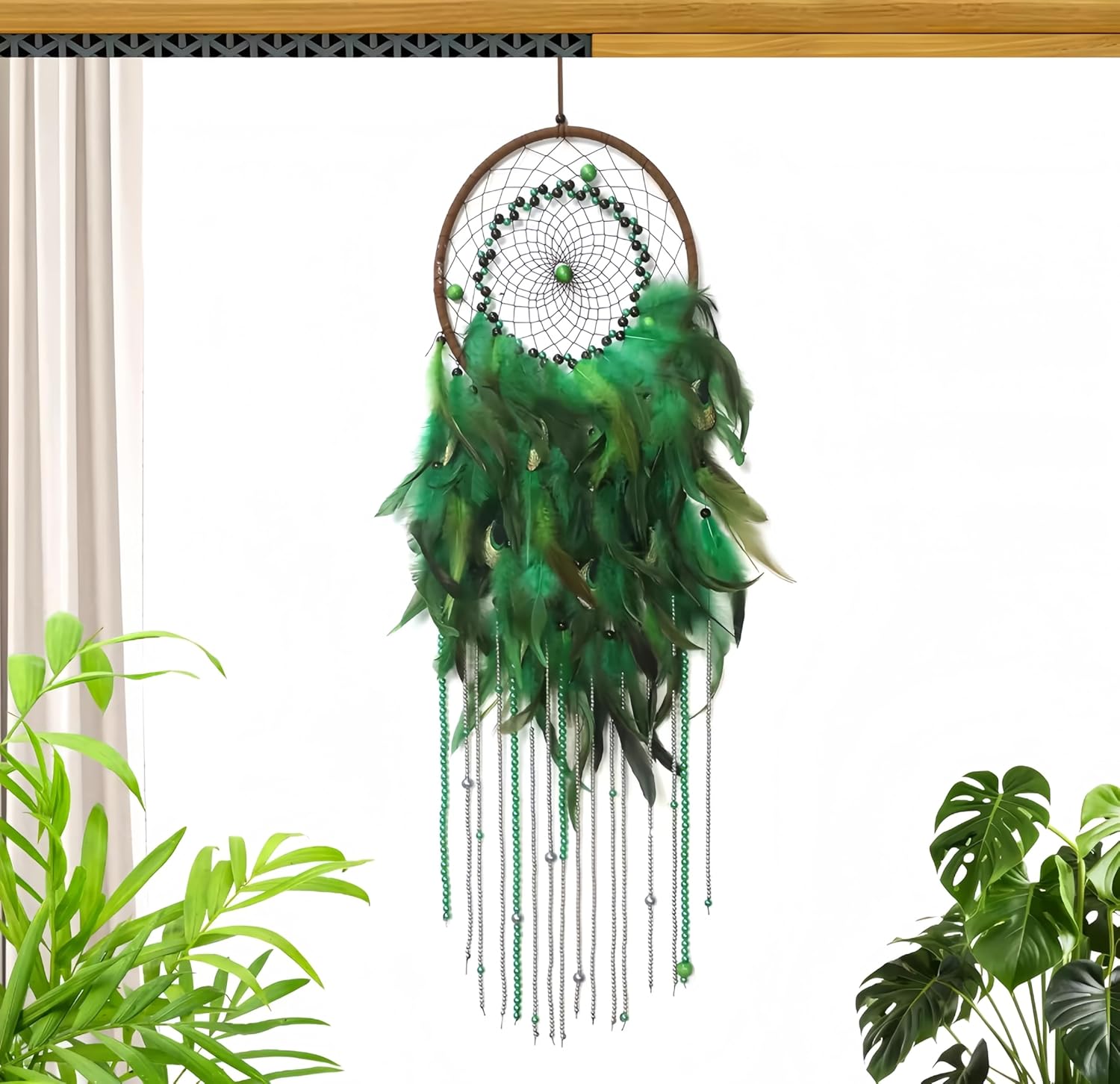 LWDXQQTX-Girl's Green Dreamcatcher - Feather-Woven Decor - Home Decor - Exquisite Wind Chime Ornament - Bearer of Auspicious Wishes (Green2)