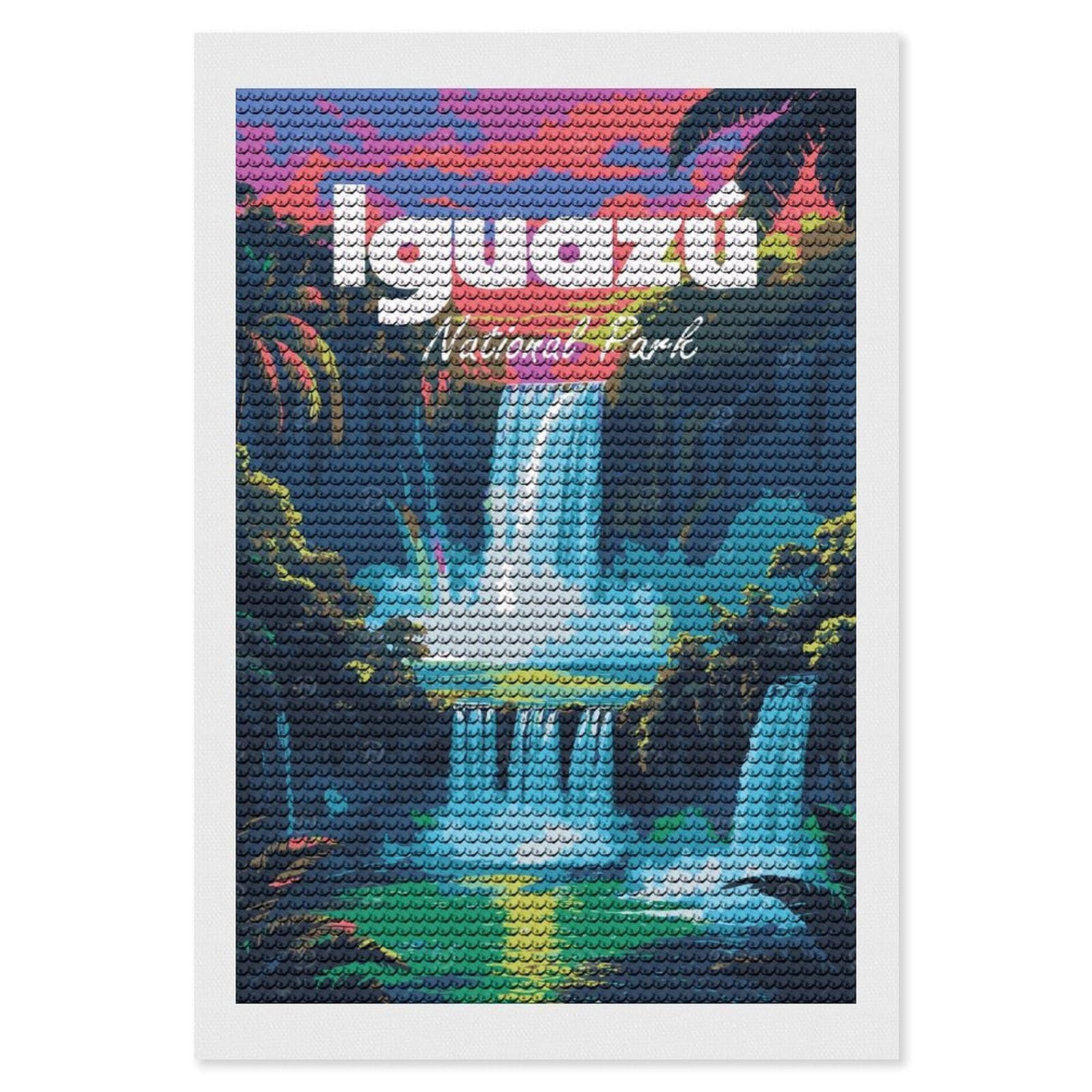 Junmoney Iguazu National Park Waterfall Round Drill Diamond Painting 8"x12", for Women, Relaxing DIY Hobby, Bedroom Decor, Christmas Gift, Adhesive Canvas