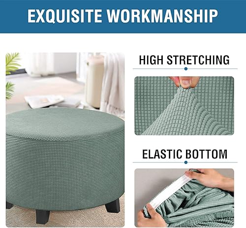 Vista 119 de H.VERSAILTEX Funda otomana elástica, funda otomana redonda, cubierta de almacenamiento otomana, funda protectora de muebles para reposapiés, ajuste
