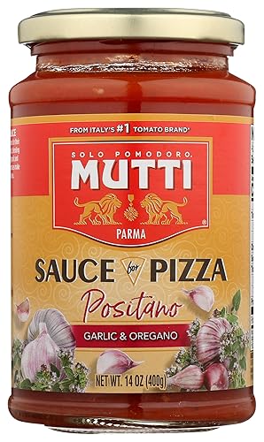 Mutti Positano - Salsa para pizza con ajo y orégano, 14 onzas, marca de tomates número 1 de Italia, paquete de 6, salsa de tomate para pizza, apta