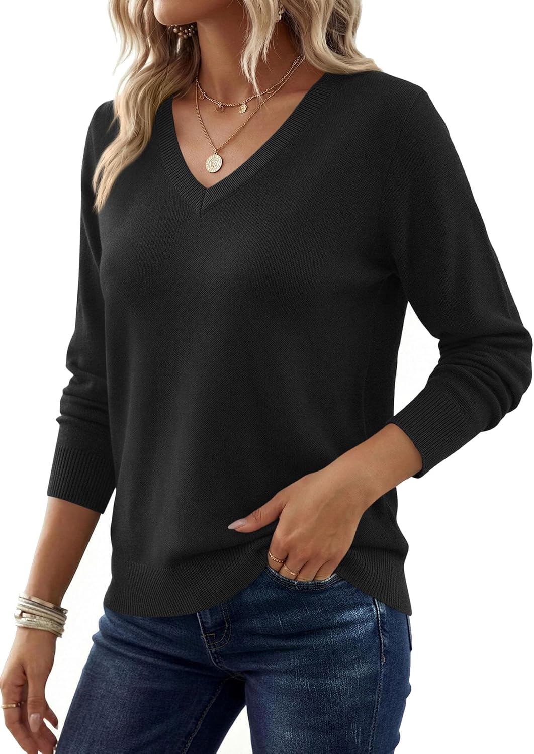 PRETTYGARDEN Women's V Neck Sweaters 2026 Fall Casual Long Sleeve Classic Pullover Cozy Knit Tops Loose Basic Winter Clothing - Image 4