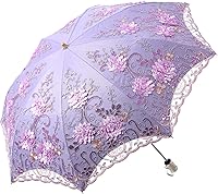 Vista 19 de LCY Paraguas plegable del sol/de la lluvia/de la nieve del Anti-UV de la doble cubierta del cordón bordado Negro