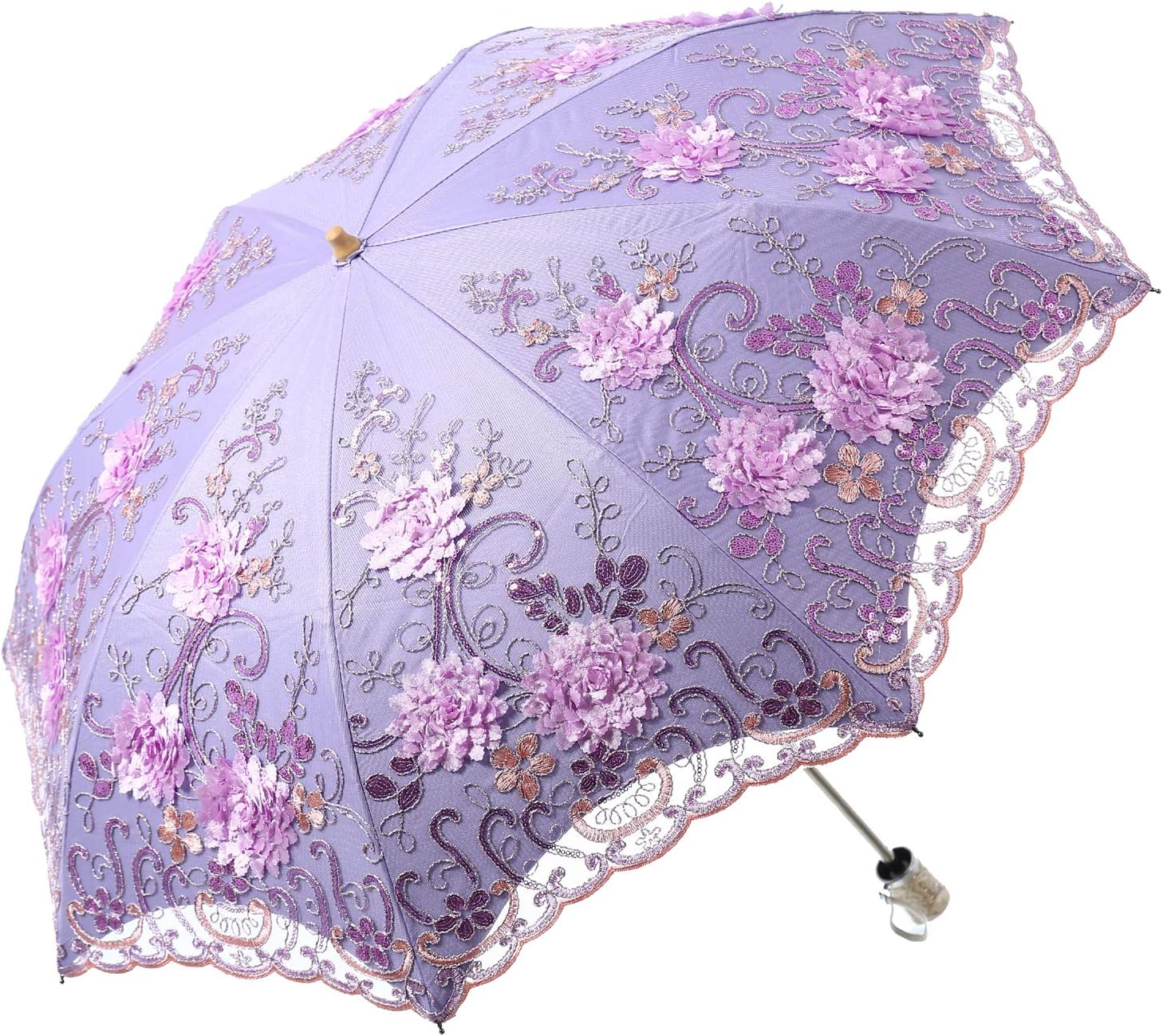 Embroidered Lace Double-deck Anti-UV Parasol Sun/Rain/Snow Folding Umbrella