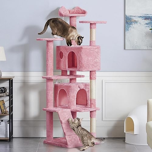 Vista 103 de Yaheetech Árbol para gatos de varios niveles de 70 pulgadas, torre alta para gatos con condominio, postes rascadores y bola colgante para gatos